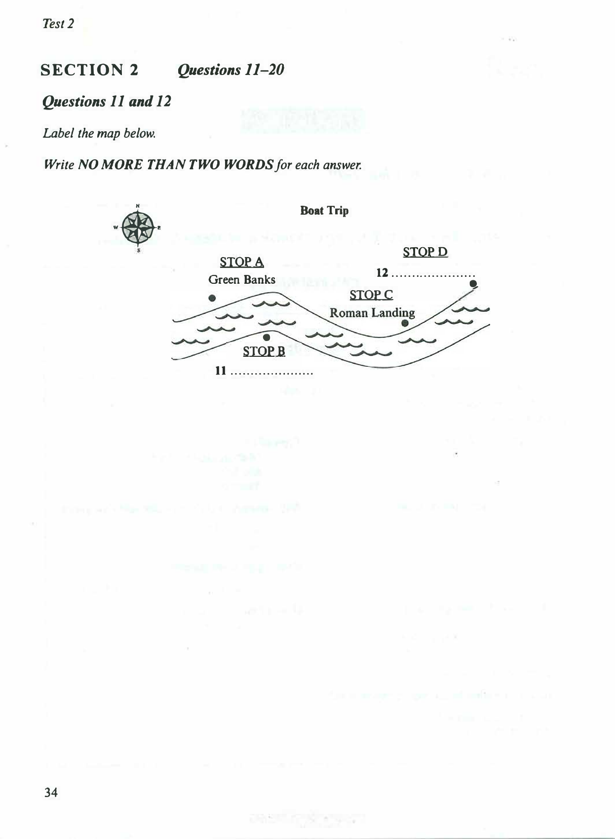 Original Cambridge IELTS 7 Test 2 boat route map for Questions 11–12