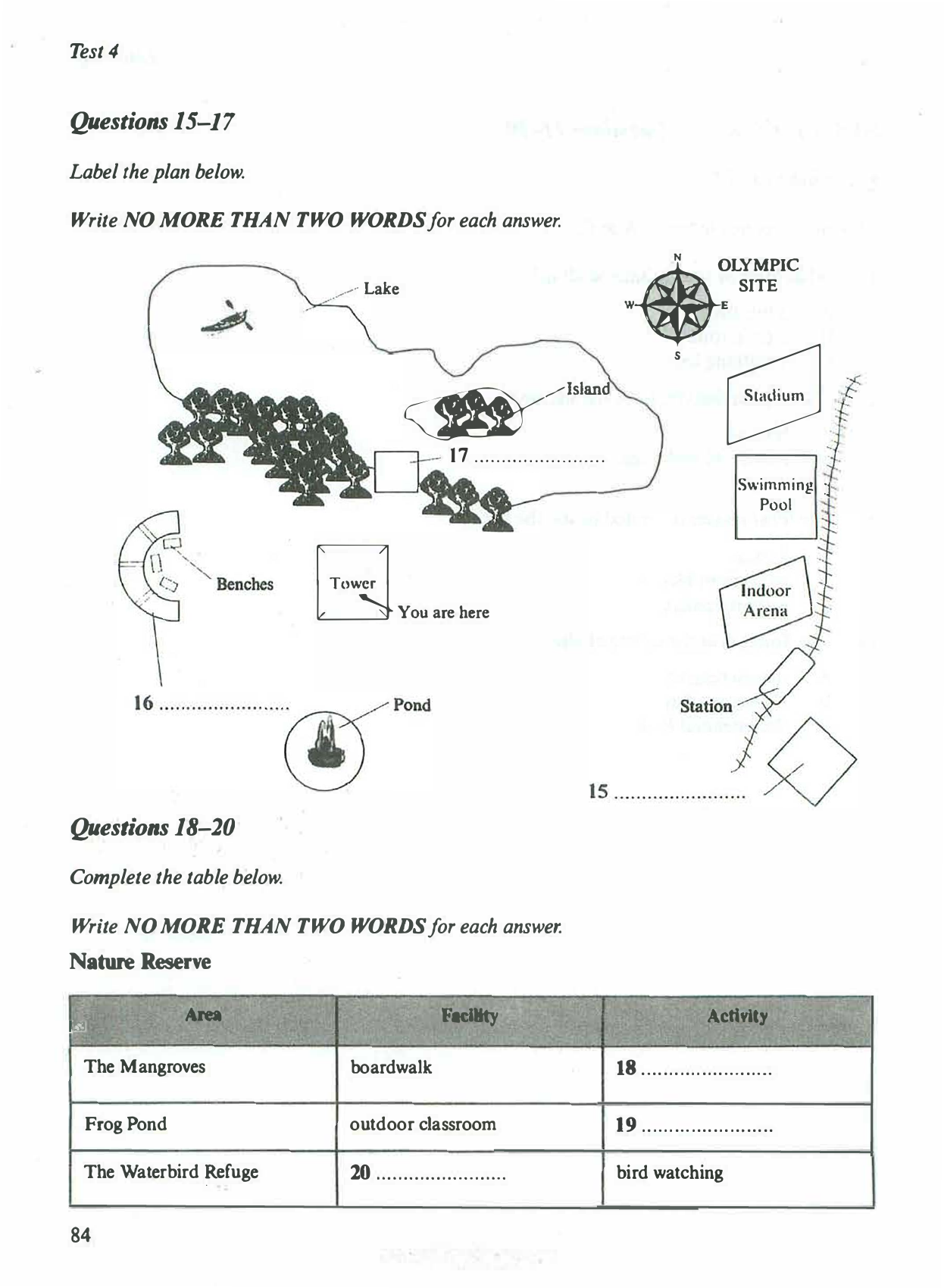 Original Cambridge IELTS 7 Test 4 park plan for Questions 15–17